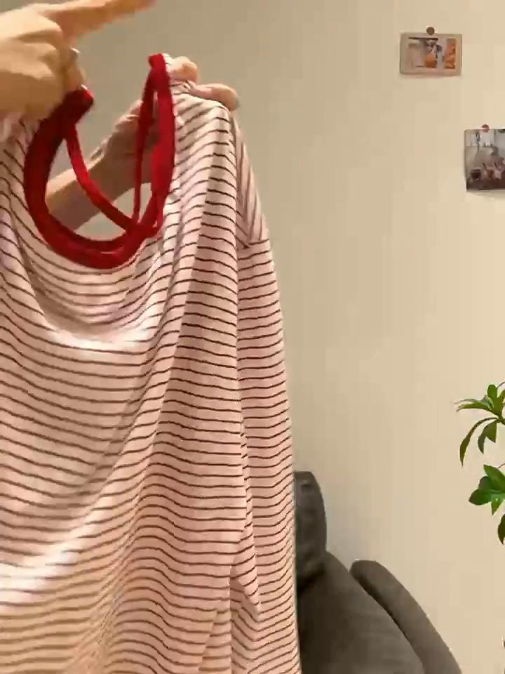 Large Size Red Backless Striped Long-sleeved Sun Protection Cover-up T-shirt Women's Summer New Dopamine Back Hollow Top