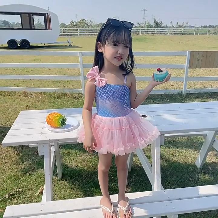 2025 Summer Children Swimsuit 2-8Years Girls Swimsuit Infant Baby Cute Cartoon Sleeveless Bikini Briefs One-piece Swimsuit