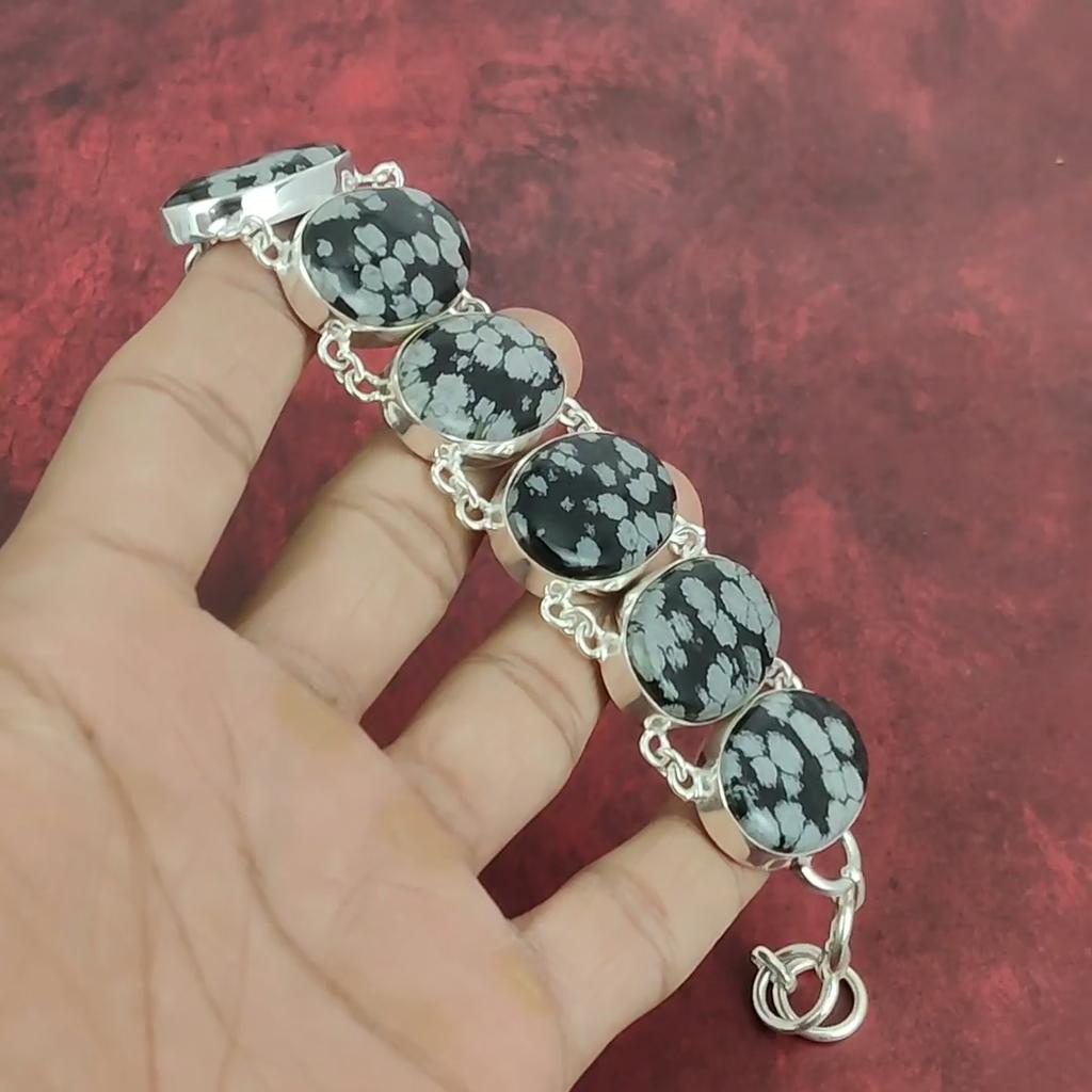 Snowflake Obsidian Gemstone Jewelry, 925 Solid Sterling Silver Bracelet, Obsidian Bracelet Jewelry, Dazzling Handmade Jewelry For Love