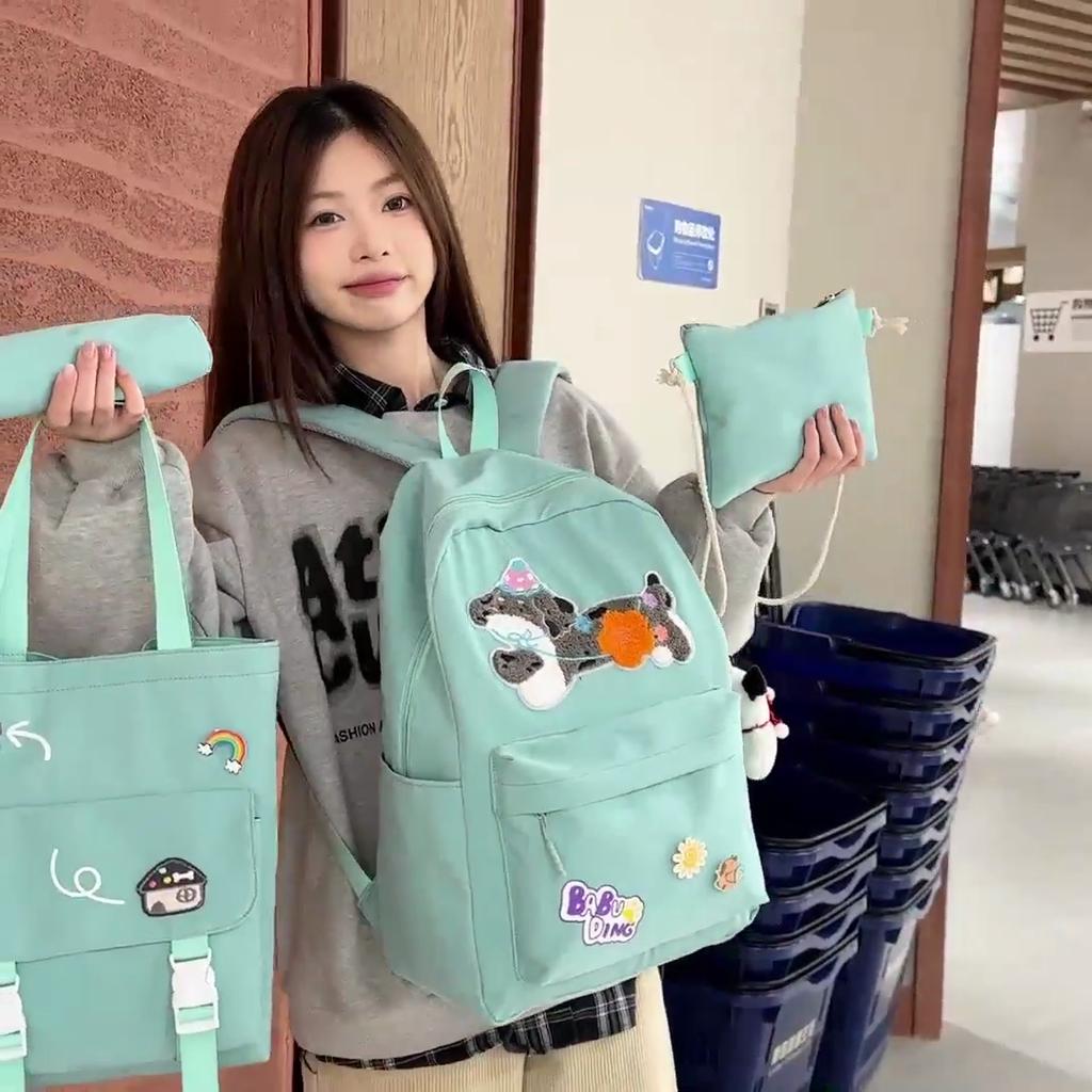 Multi-piece Backpack Women's Schoolbag Junior High School Cartoon Dog Campus Backpack
