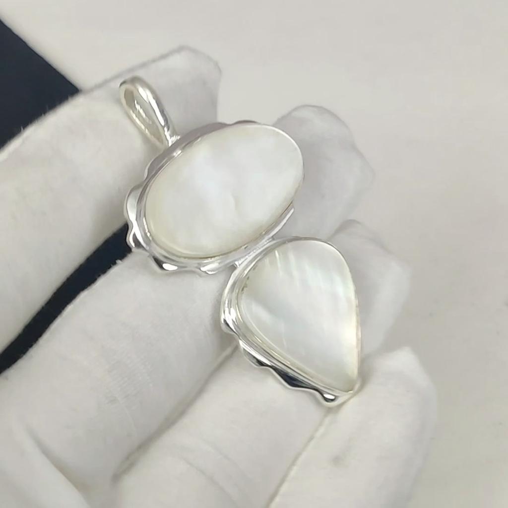 Natural Mother Of Pearl Gemstone Silver Pendant In 925 Sterling Silver- Handmade Design, Everyday Wear Jewelry, Unique Pendant Engagement Gifts