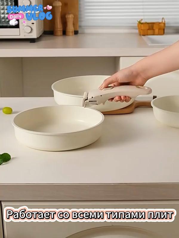 Detachable Handle Cookware Set Granite Coating Nonstick Pots Milk Pan Frying Pan Saucepan Compact Kitchen Set Stackable Storage Induction Stove Pot