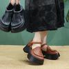 Johnature Genuine Leather Thick Soled Sandals Retro Round Toe Thick Heel Women's Platform Shoes