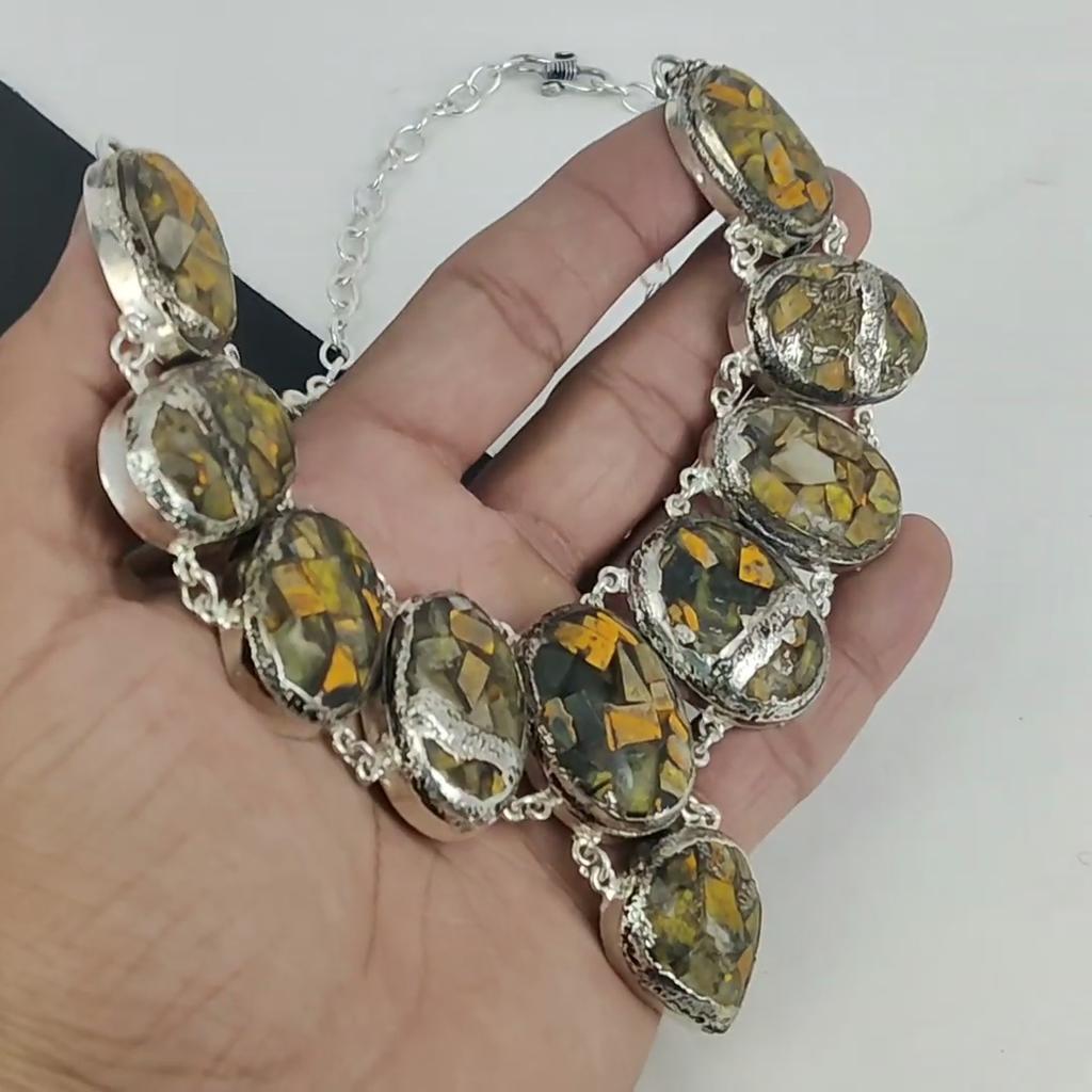 Copper Bumble Bee Gemstone Handmade 925 Sterling Silver Electroform Necklace, Copper Bumble Bee Silver For Wife Unisex Necklace Gifts