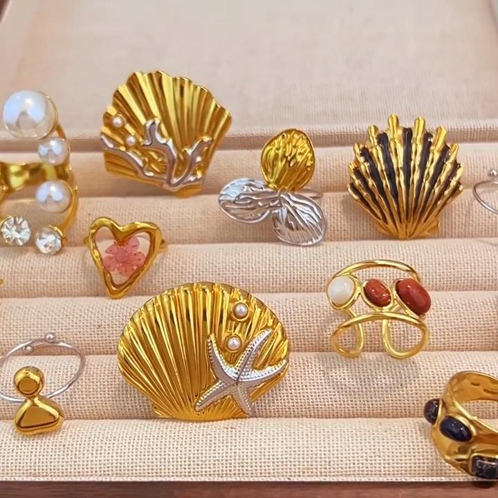 Ocean Starfish Shell Open Rings For Women Stainless Steel Ring Summer Beach Aesthetic Waterproof Jewelry Gift