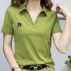 Polo T Shirt for Women Short Sleeve New Summer V-neck Letter Pullover Knitted Tees Female Clothing Plus Size Ladies Tops
