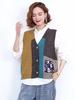 Women's Spring Autumn V-neck Knitted Vest Sleeveless Sweater  Lapel Printed Cardigan Sweater Vest