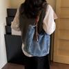 Duża Pojemność Retro Jeansowa Torba Damska Jednokolorowa Na Ramię Crossbody