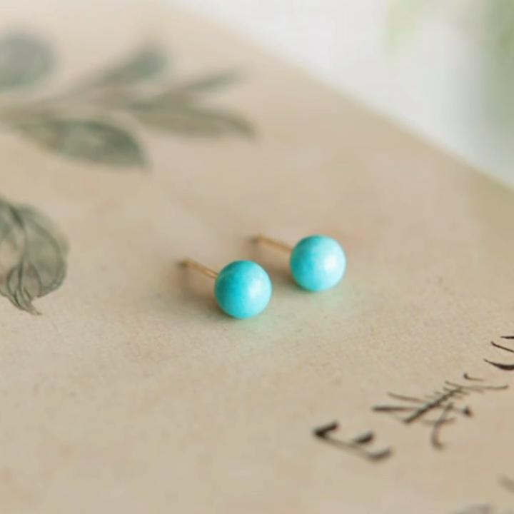 Unique Turquoise Ear Adornments Mini Blue Gemstone Earrings Exquisite Simple Style Jewelry