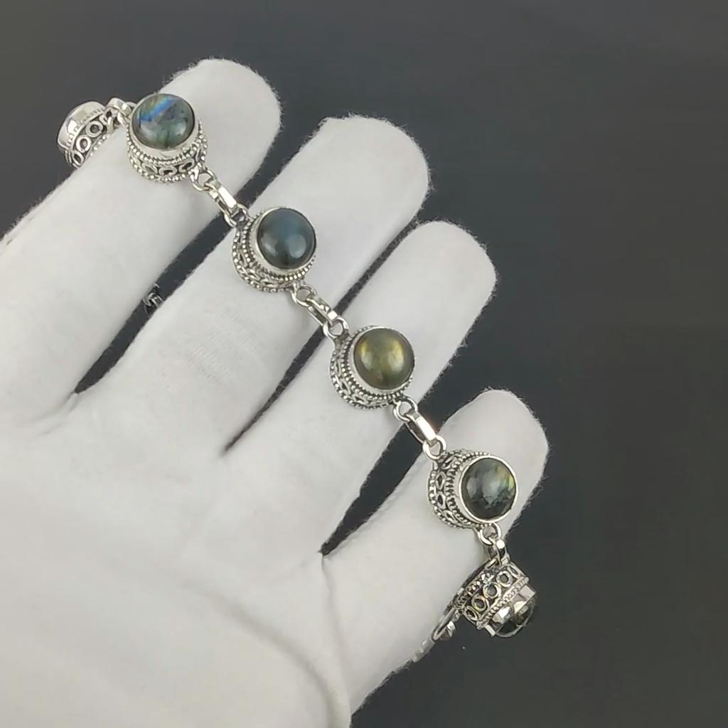 Natürlicher Labradorit Armband 925 Sterlingsilber Armband Verstellbares Kettenarmband Handgefertigtes Boho Armband Natürlicher Edelstein Schmuck Verlobungsgeschenke