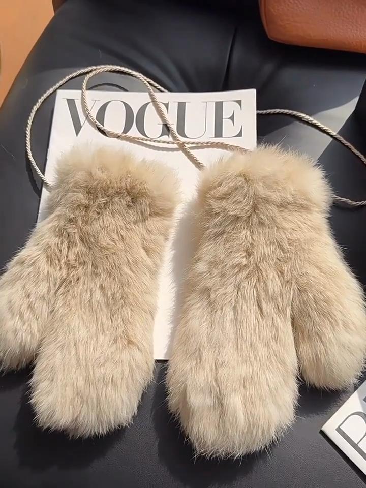 Winter Women Real Rabbit Fur Gloves Natural Thick Style Rabbit Fur Mittens Outdoor Girls Keep Warm Hand Knitted Fur Glove