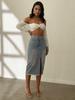 Summer Women's Skirt Mid-length Raw Edge Front Split High Waist Denim Half-body Skirt A-line Half Skirt
