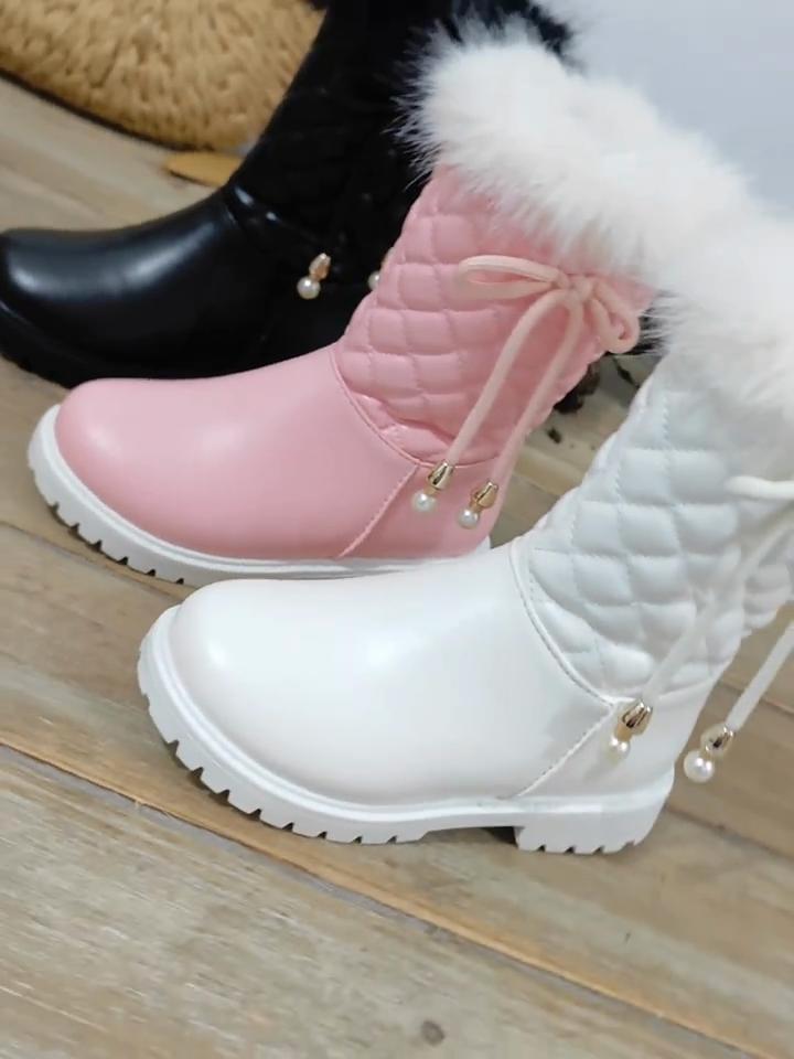 Girls' Boots, Winter Children's Mid Length Boots, Medium Size Children's and Little Girls' Thick and Warm Snow Boots