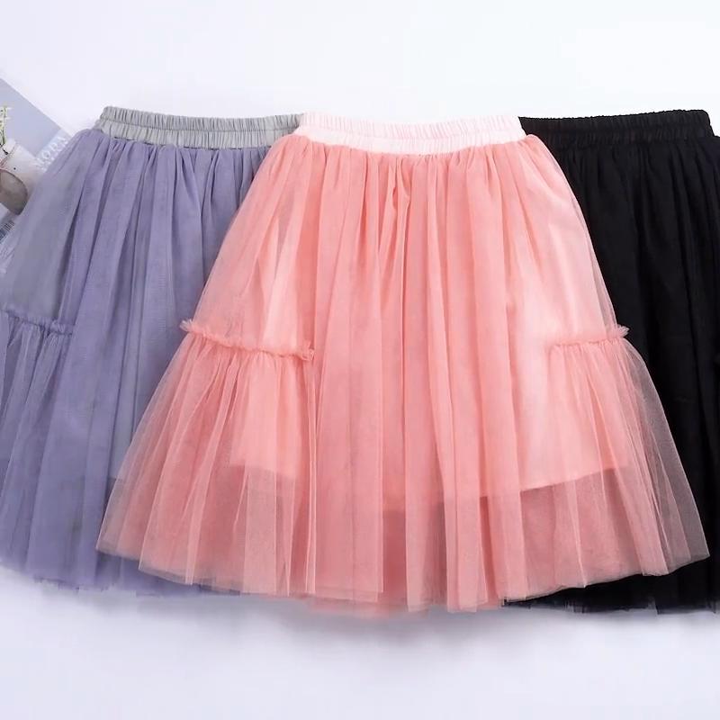 Falda De Tul Con Encaje Para Niñas - Falda Acampanada Informal Primavera Verano, Ribete Elegante