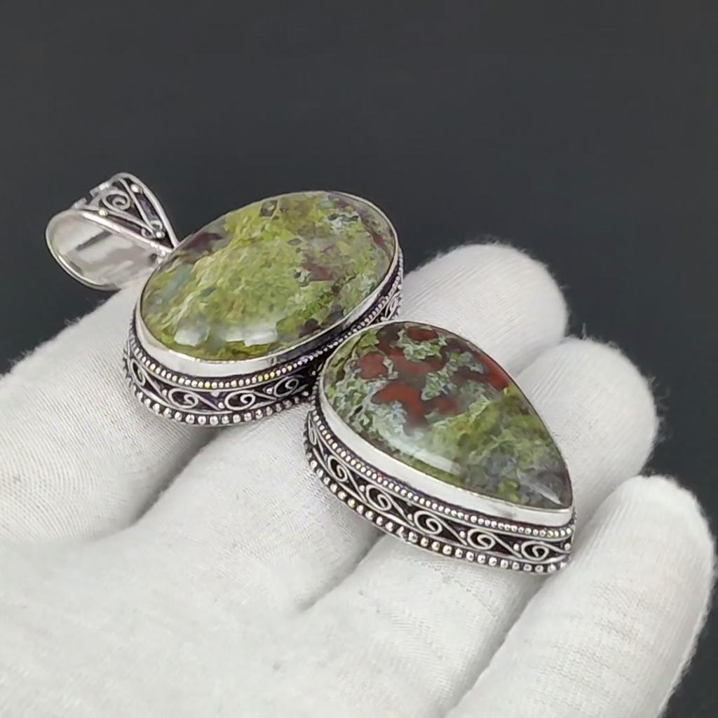 Dragon Blood Jasper Gemstone Handmade 925 Sterling Silver Jewelry Pendant Double Stone Antique Pendant Natural Dragon Blood Jasper Pendant For Gifts