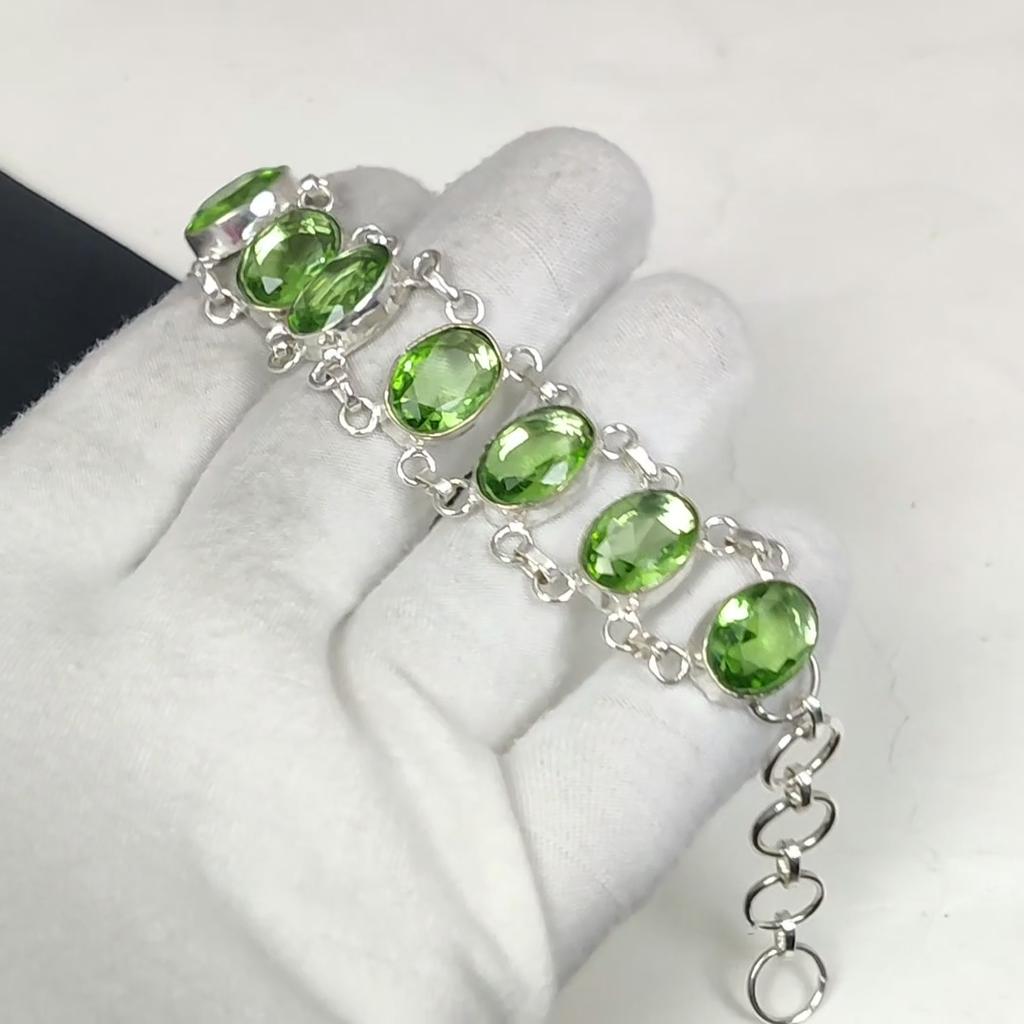 Beautiful Peridot Gemstone Handmade 925 Sterling Silver Bracelet, Peridot Bracelet For Wife , Unisex Bracelet, Birthday Gift For Love