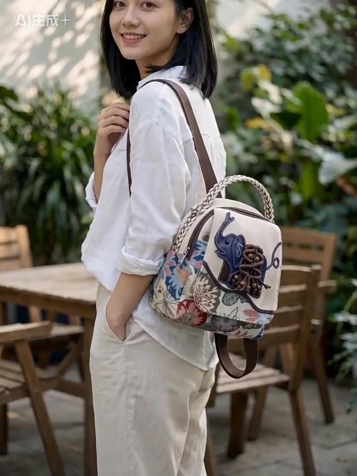 Classic Vintage Fabric Small Crossbody With Embroidery And Multiple Pockets For Women