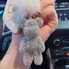 Bear Car Cute Keychain With Fur And Diamond Fashionable Key Ring Bag Pendant