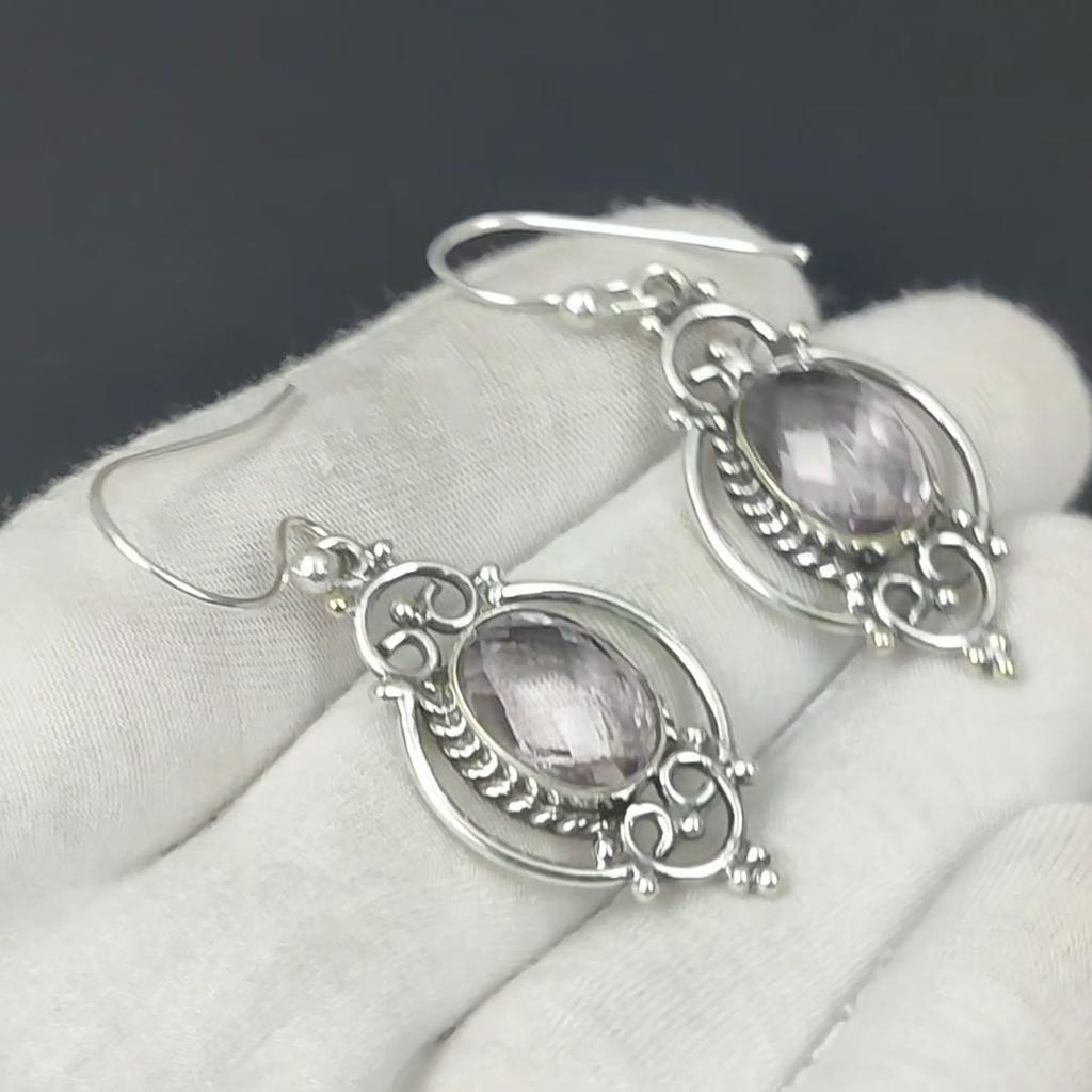 Pink Kunzite Earring, Pink Kunzite Silver Earring, Pink Kunzite Stone Earring, 925 Sterling Silver Earring, Gemstone Earring, Dangle Earring