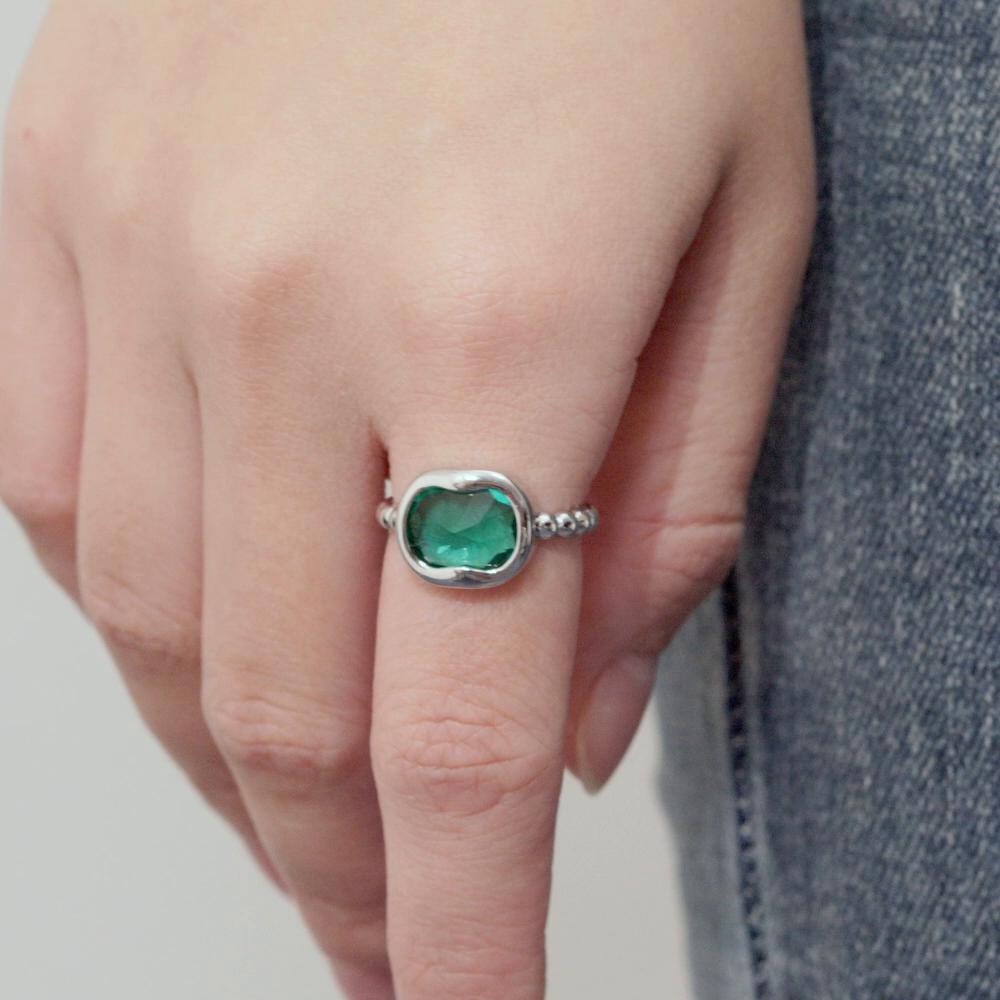 Bamoer 925 Sterling Silver Simple Synthetic Paraiba Opening Ring Blue Stone Adjustable Ring for Women Gift Fine Jewelry