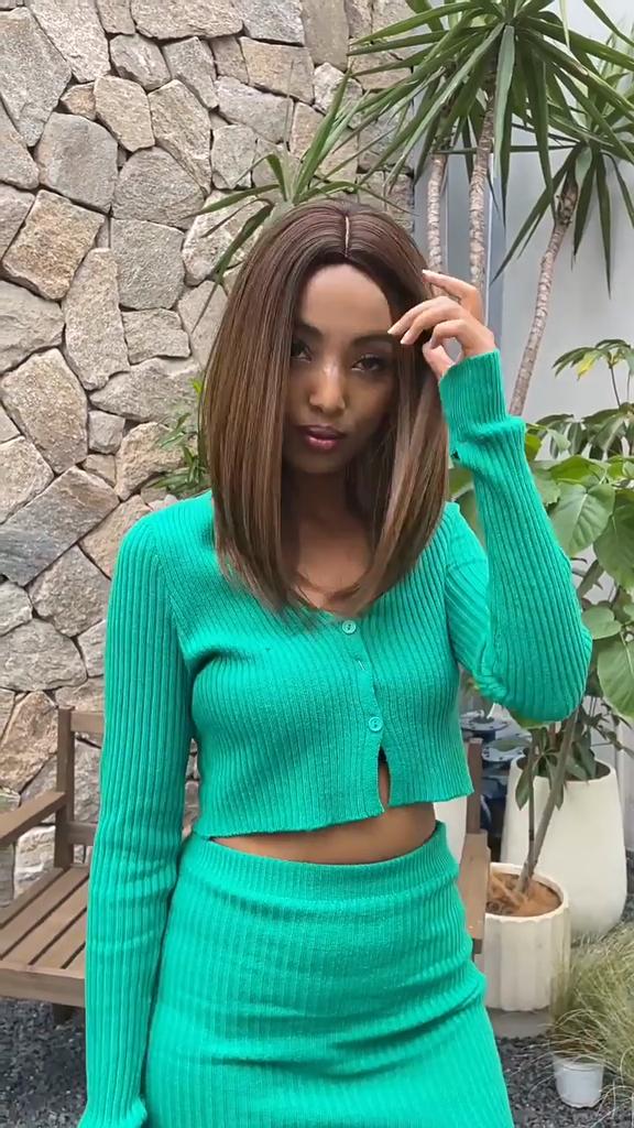 Temperament Queen Style Women's Wig Center Parted Brown Mixed Color Short Straight Bob Hair Wig Women's Head Cover