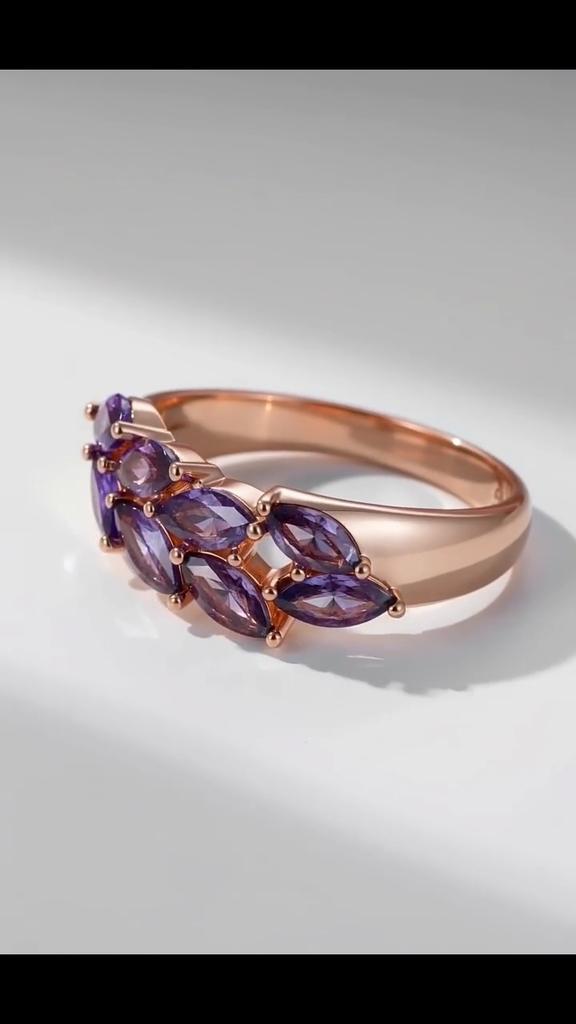 Kinel Purple Zirocn Ring For Women Grape Shape Luxury Party Jewelry Vintage Ring Rose Gold Color Holiday Gift