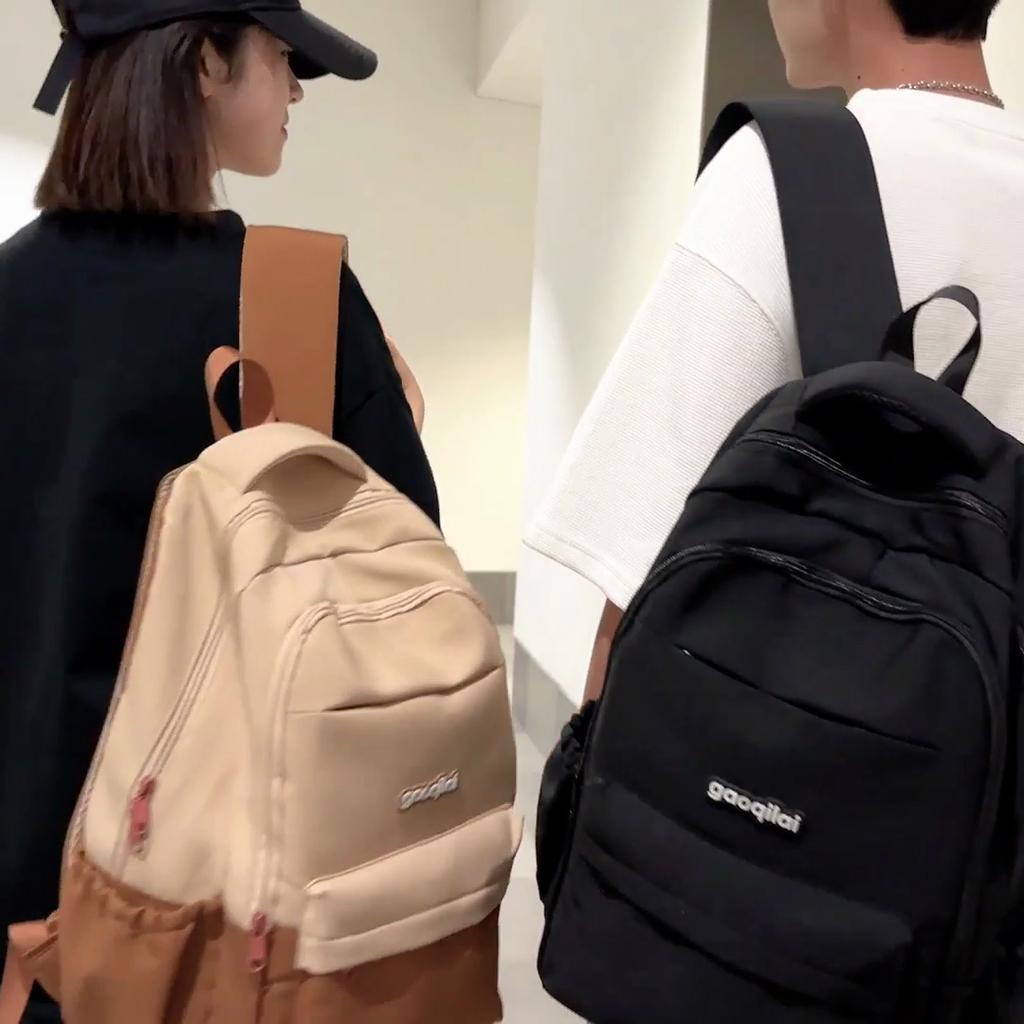 Men's Color Block Backpack Student Schoolbag Computer Backpack Women's Travel Backpack