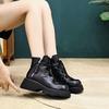 Johnature Genuine Leather Retro Wedges Short Boots With Side Zipper Thick Soled Versatile Women's Boots