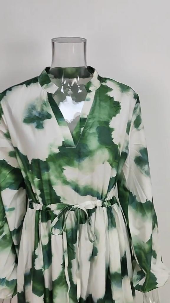 New Women's Fashion Printed Dress V-Neck Maxi Dress