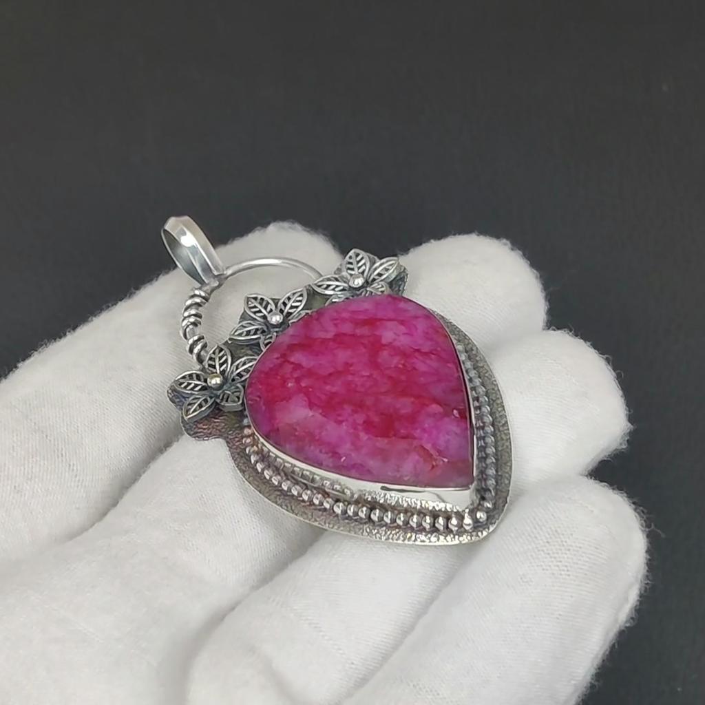 Natürlicher Kaschmir-Rubin Edelstein Silberanhänger in 925 Sterlingsilber - Handgefertigtes Blumendesign, Alltagsschmuck, Einzigartiger Anhänger Muttertagsgeschenk
