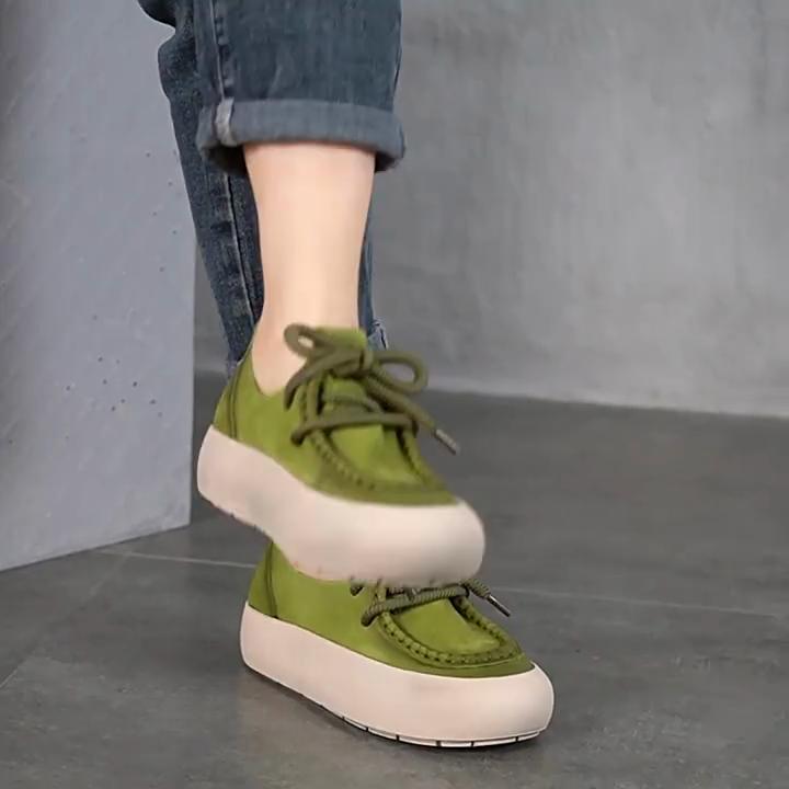 Johnature Oryginalne skórzane grube podeszwy damskie buty casualowe uniwersalne buty na płaskiej platformie w jednolitym kolorze