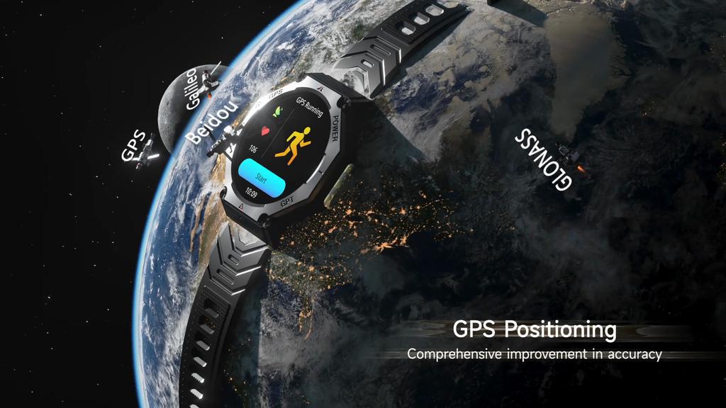 Rainbuvvy KC91 GPS Smart Bracelet 1.39inch TFT 360x360 BLE5.3 GPT 3ATM Waterproof 530mAh Bluetooth Call Flashlight Android Smartwatch