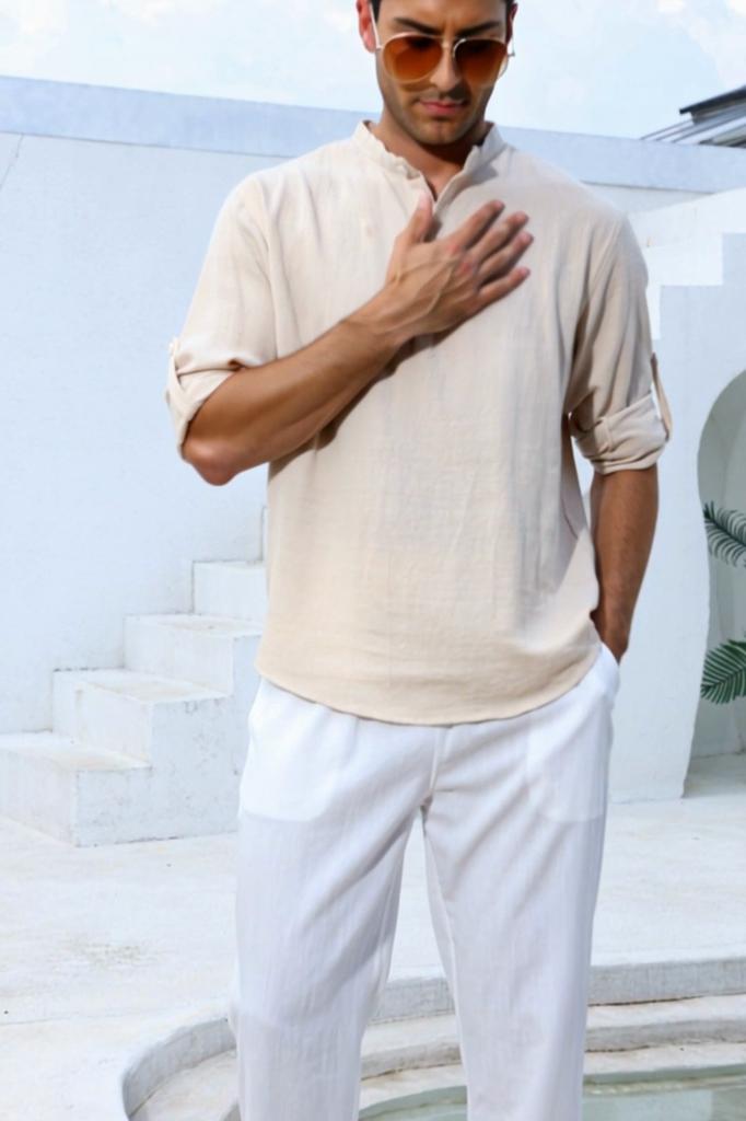 Summer Casual Linen Blend Short Sleeve Shirt for Men - Breathable Henley Neck Button Down Tops in Solid Colors