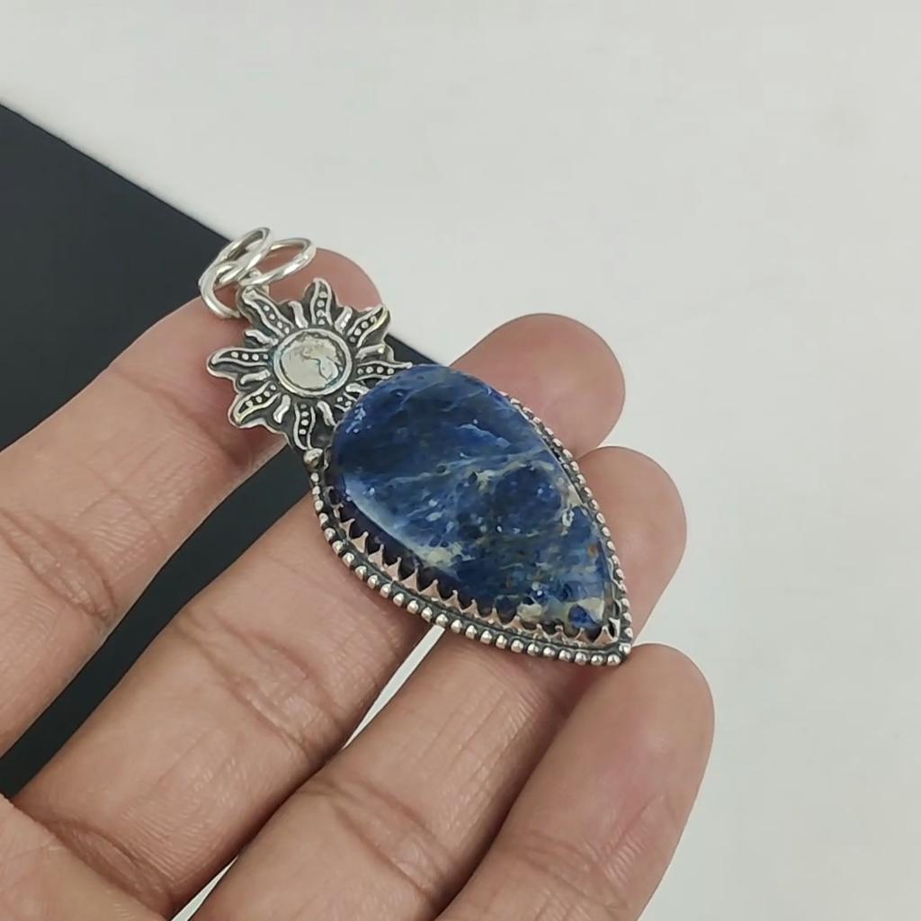 Natural Sodalite Gemstone Pendant 925 Sterling Silver- Handmade Design, Everyday Wear Jewelry, Unique Sodalite Pendant Birthday Gifts