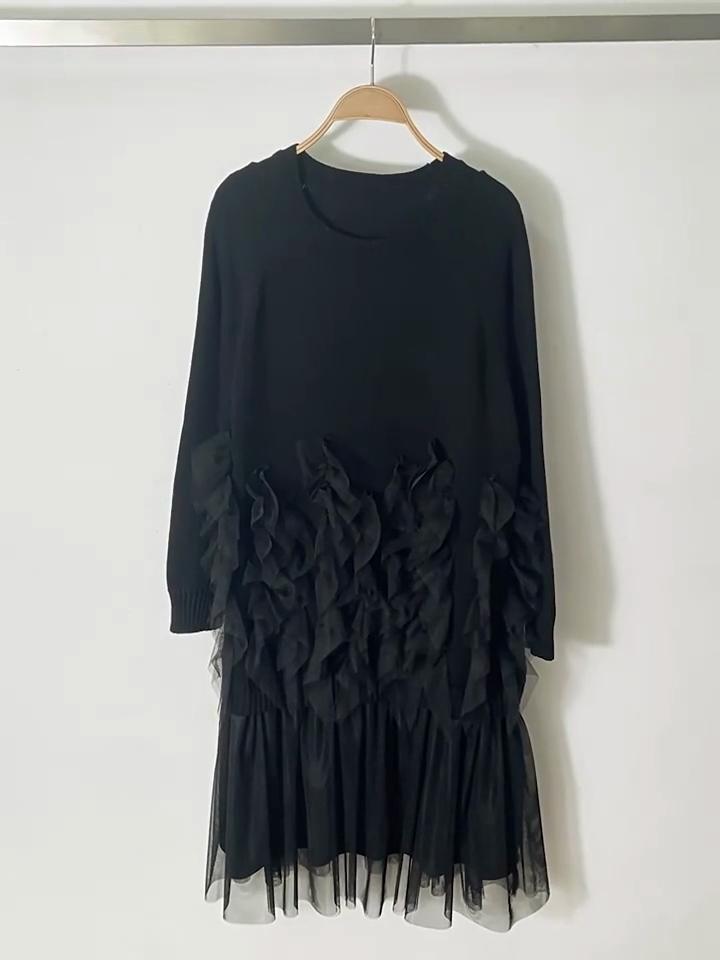 XITAO Lazy Style Patchwork Mesh Knitted Dress GJ1106