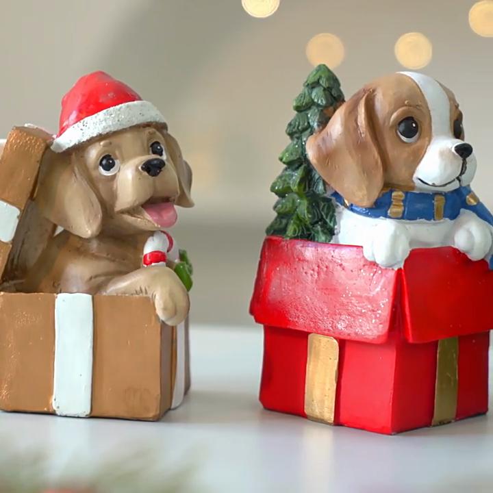 Cute Gift Puppy Resin Desktop Ornament For Holiday Scene Display