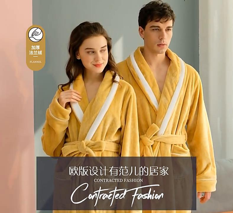Couples Autumn Winter One-piece Flannel Sleepwear Plus Size Women's V Neck Bathrobe Lace Up Long Robe with Pockets