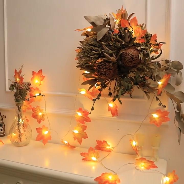 2/3/6M Christmas Decoration Artificial Maple Leaf Leaves LED Light String Lantern Garland Home Party DIY Decor Halloween New Year