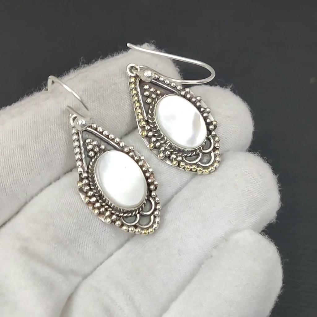 Natural Mother Of Pearl Gemstone Earrings, 925 Sterling Silver Earring, Handmade Boho Silver Jewelry Dangle Earrings, Thanksgiving Gifts