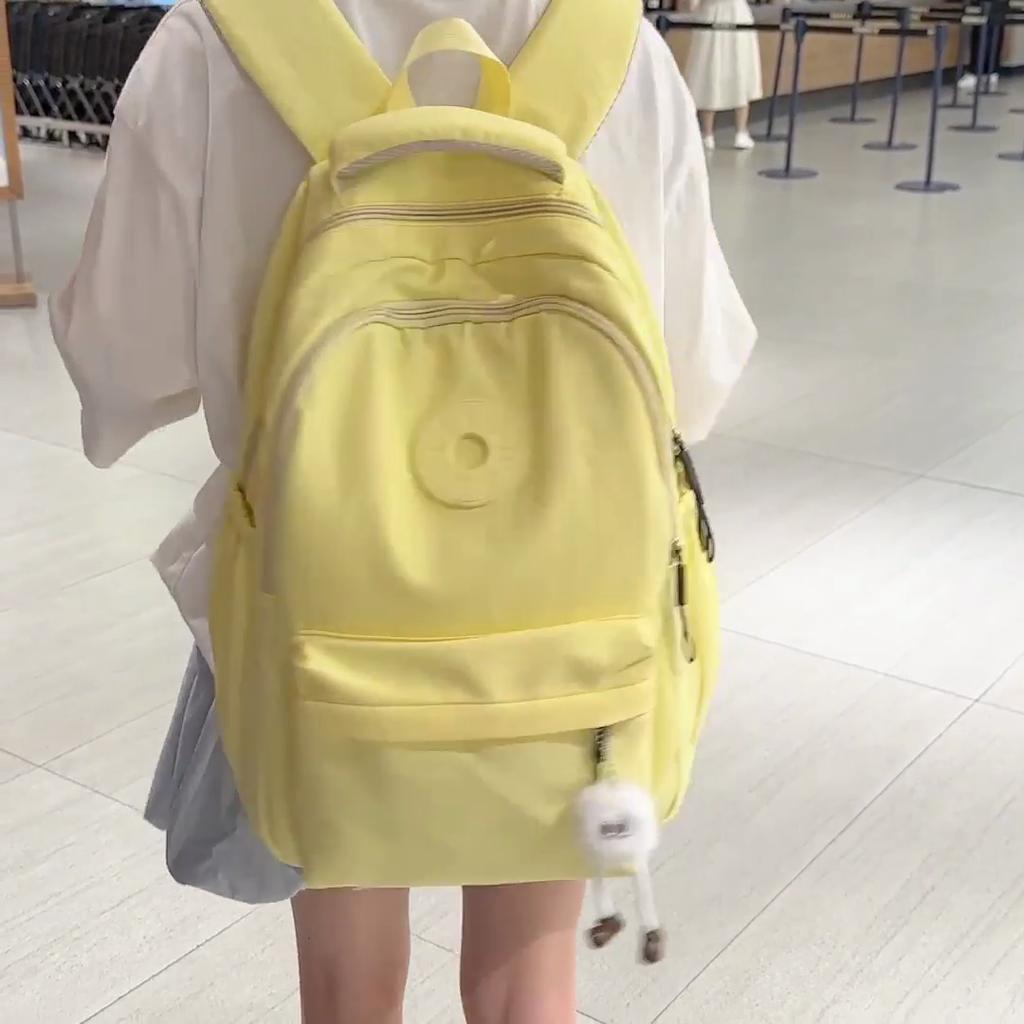 Solid Color Girl's Backpack Junior High School Students School Bag Lightweight Large Capacity Backpack