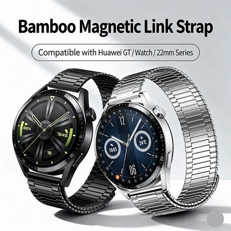 22mm Universal Magnetic Metal Watch Band Bamboo Link Stainless Steel Strap Replacement Wristband For Huawei GT6 GT5 Watch 6 Pro 5 Pro Samsung Garmin