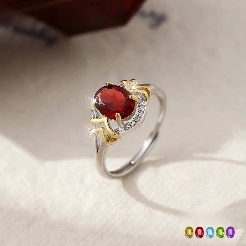 New Natural Spar Ring S925 Sterling Silver Ring Women's Two-color Gold-plated High-end Design Fashion Retro Jewelry Gift
