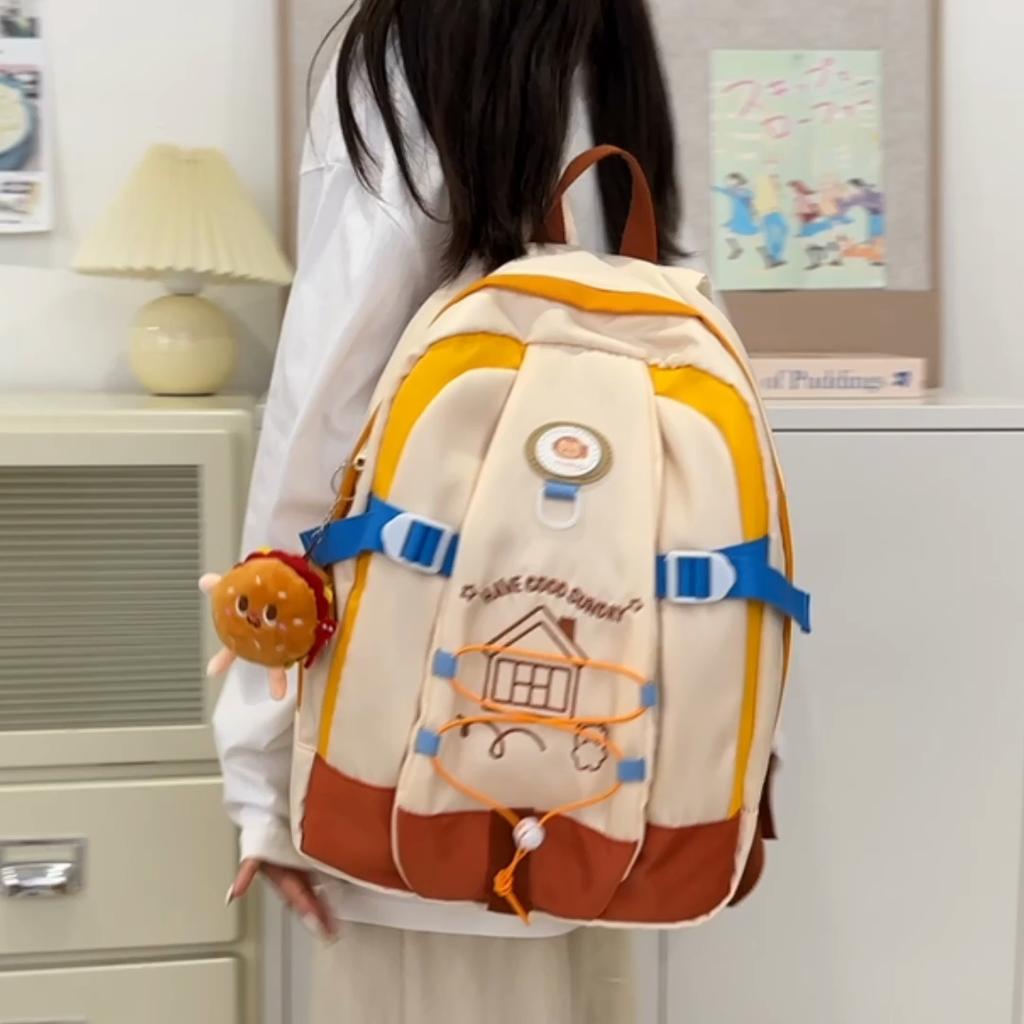 Schoolbag Color Contrast Backpack for Middle School Students College Style Backpack