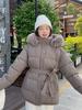 Large Fur Collar Belt Down Cotton Jacket for Women Winter Waist Belt Slimming Thick Sweet Coat