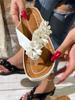 Women's Fashion Slip-On Flip Flops, Floral Decor Flat Sandals, Comfort PU Sole Casual Shoes for All Seasons