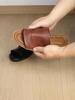 Johnature Retro Outerwear Slippers Genuine Leather Soft Soled Peep Toed Flat Women's Slides