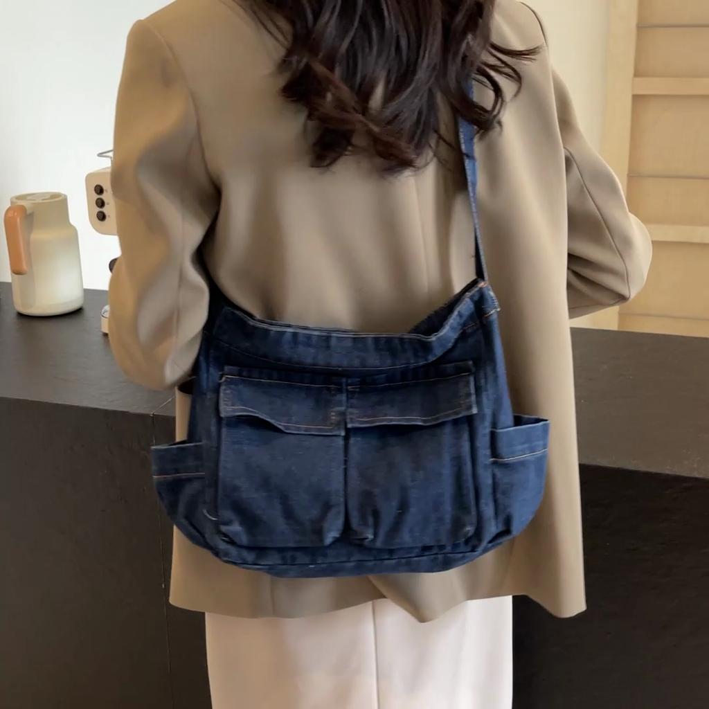 Women's Large Capacity Commuter Tote Bag Denim Shoulder Crossbody Bag