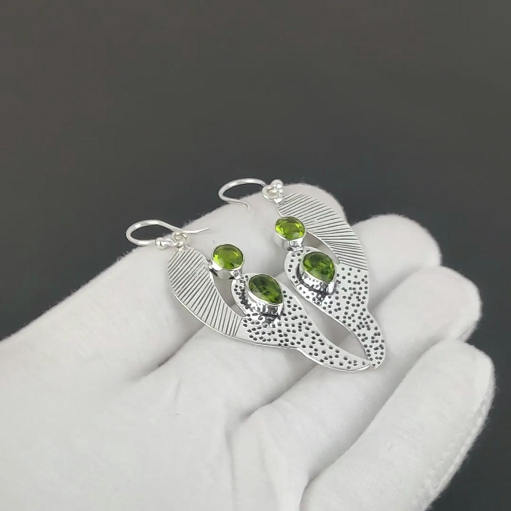 Beautiful Peridot Gemstone Earrings, 925 Sterling Silver Earring, Handmade Boho Silver Jewelry Dangle Earrings, Valentine's Day Gift
