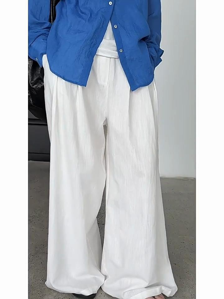 Johnature Simple Casual Straight-leg Pants Women Loose Comfortable Long Solid Color Full Length Wide-leg Pants For Summer