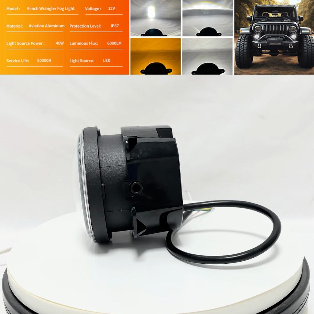 Phare antibrouillard Angel Eyes de 4 pouces, feux de route et de croisement, feux de brouillard ronds à LED étanches, feux de jour automatiques pour Jeep Wrangler JK